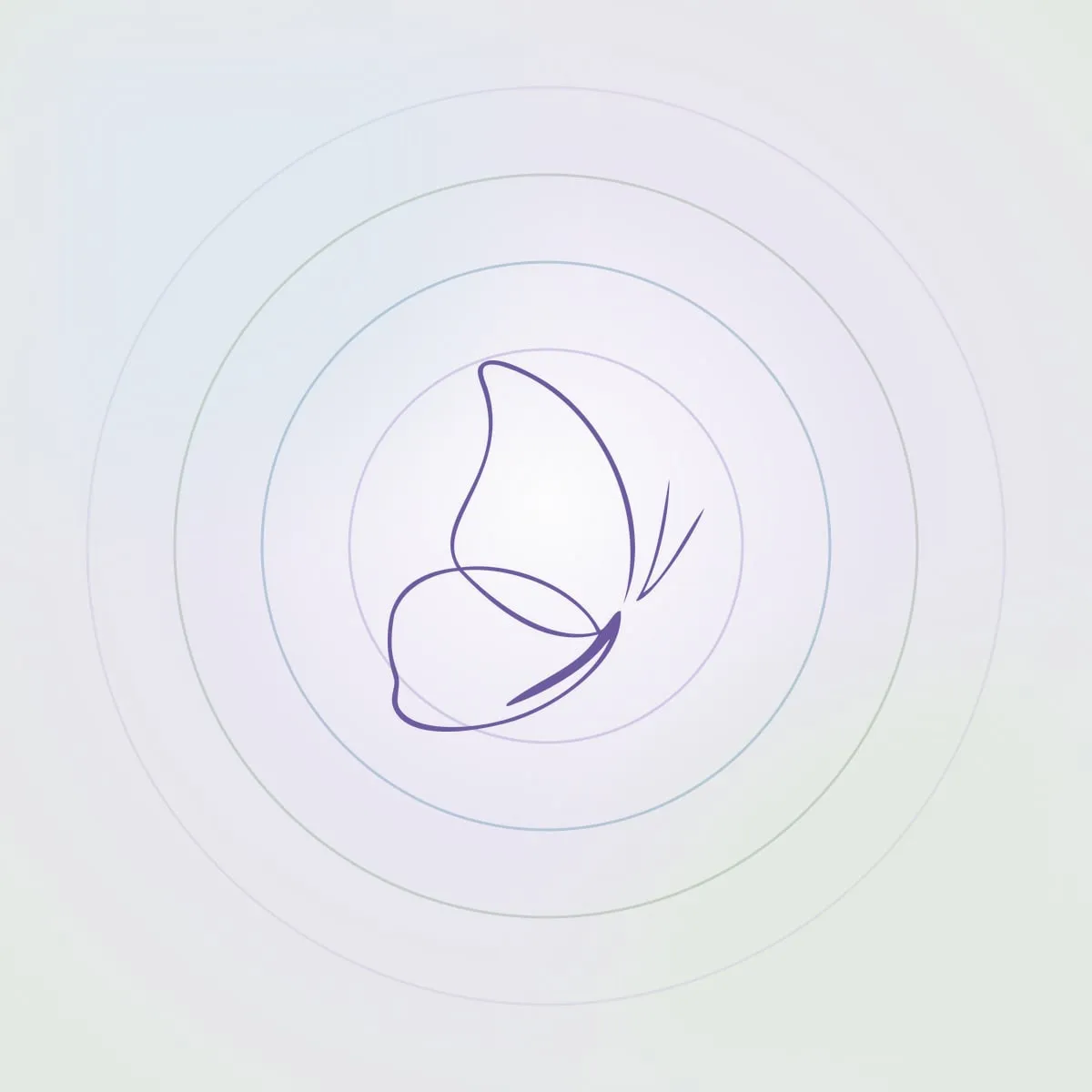 The White Butterfly line-drawn butterfly at the centre of soft lavender rings